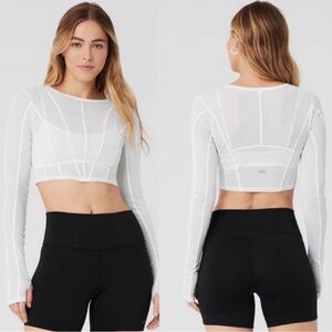 Alo yoga mesh long sleeve crop corset style top sz small